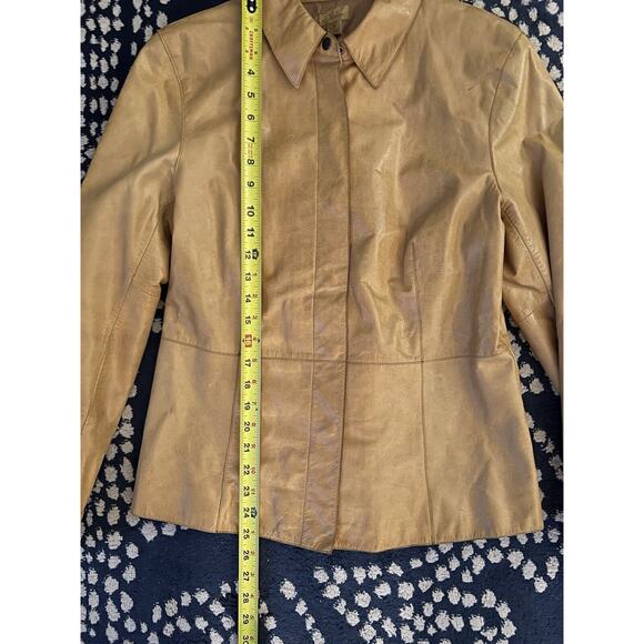 VTG Caslon Tan Brown Leather Snap Collared Jacket M - Picture 6 of 8